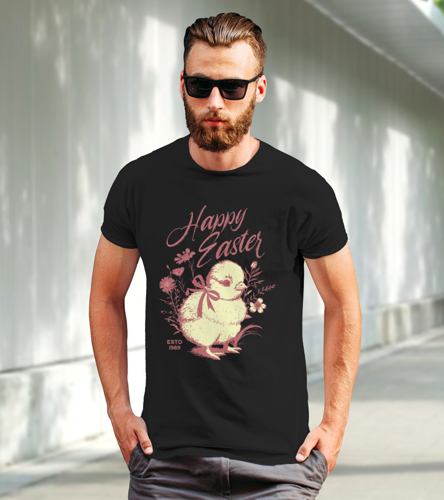 Happy Easter Vintage Chick With Flowers ESTD 1989 T-Shirt