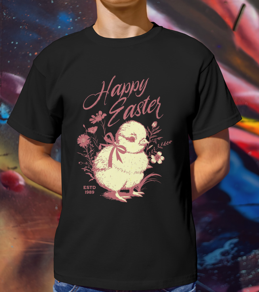 Happy Easter Vintage Chick With Flowers ESTD 1989 T-Shirt