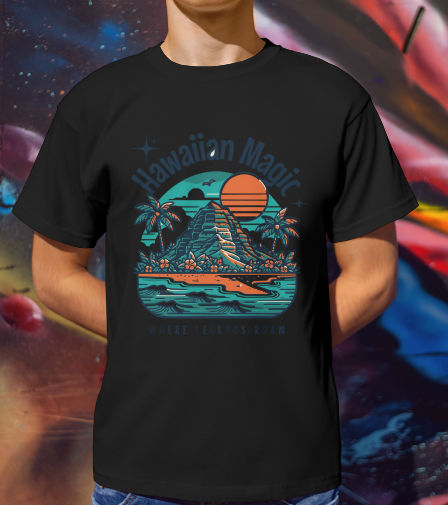 Hawaiian Magic Where Legends Roam Tropical Sunset Scenic Ocean View T-Shirt