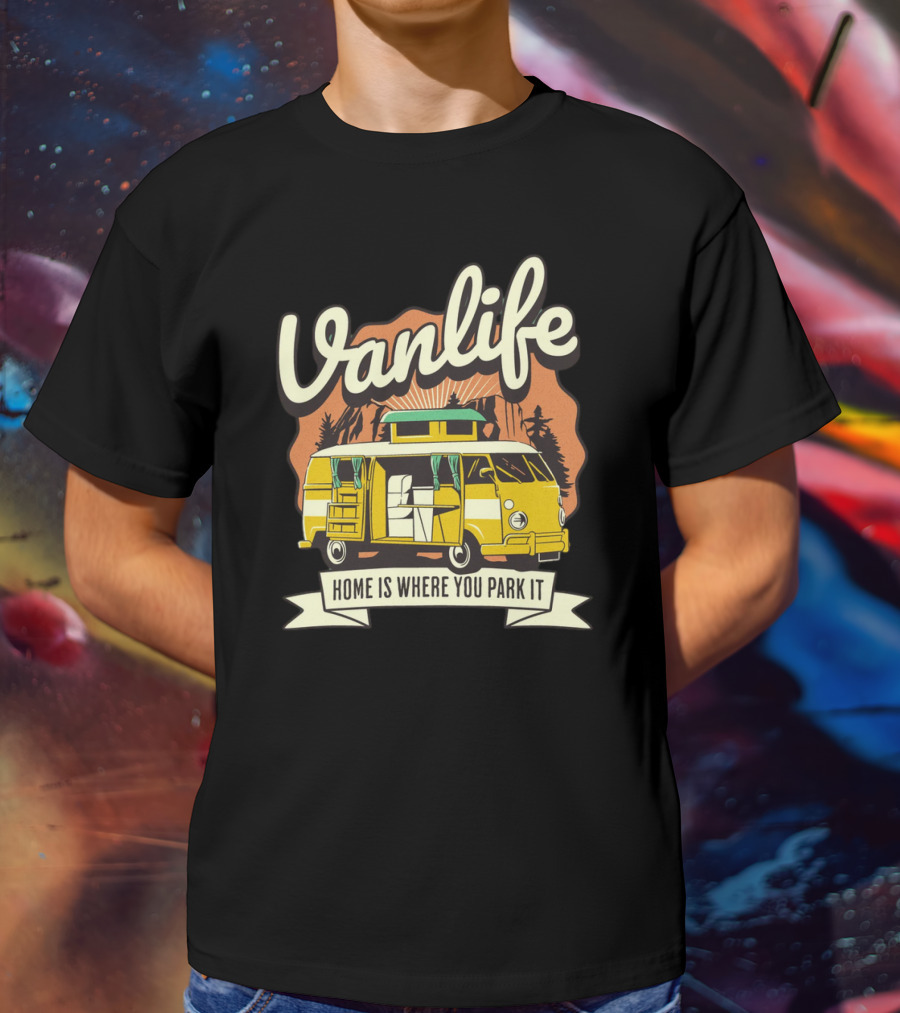 Vanlife Home Is Where You Park It Vintage Camper Adventure T-Shirt