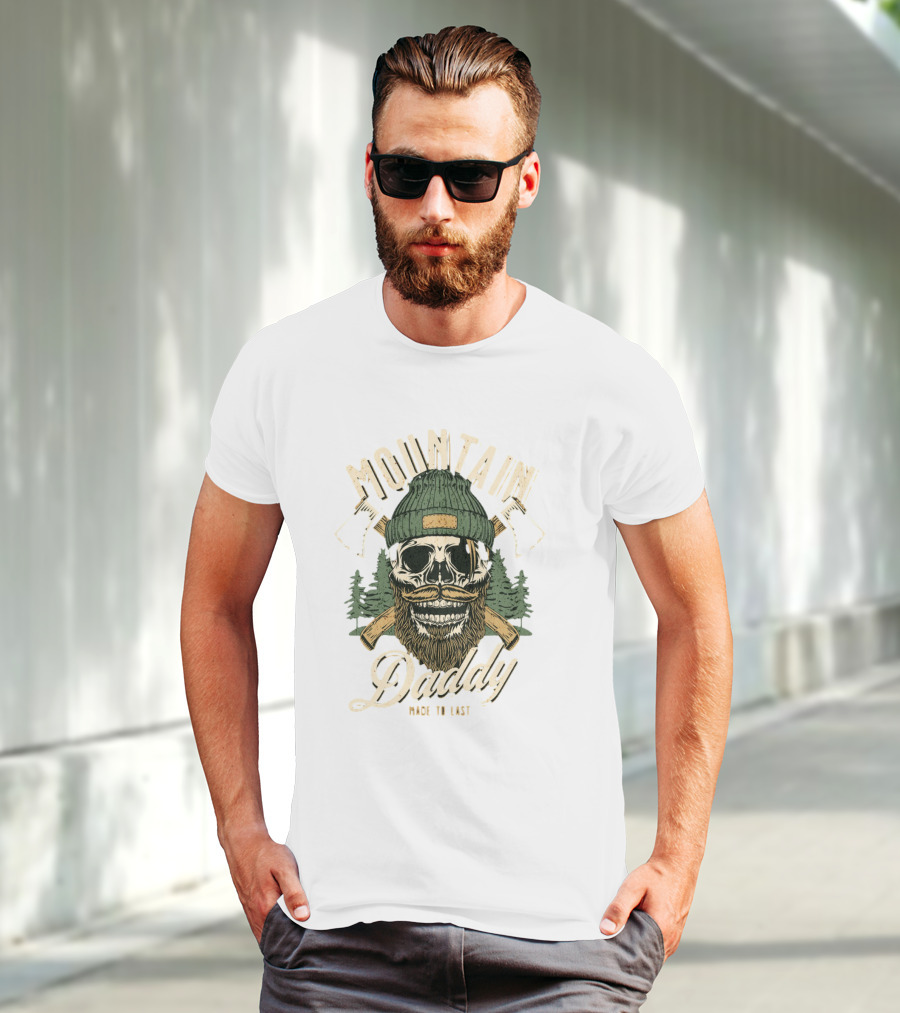 Mountain Daddy Made To Last Bearded Skull With Axes And Trees T-Shirt