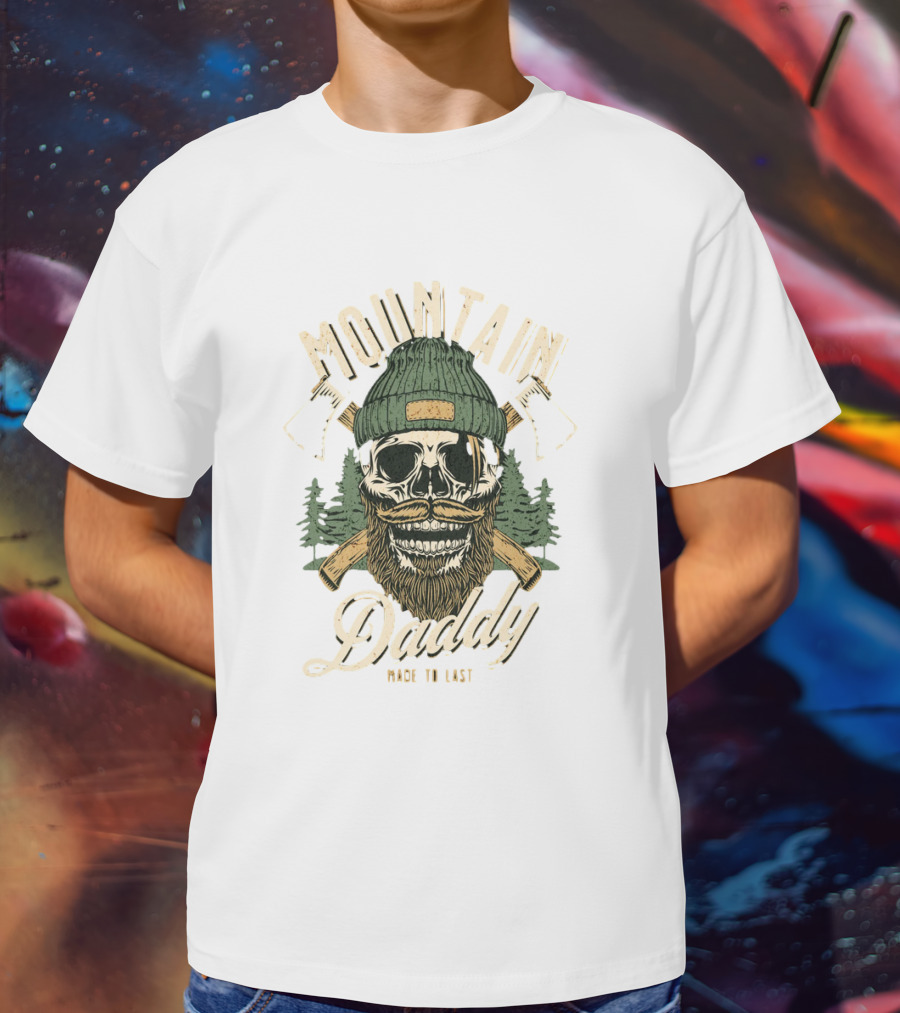 Mountain Daddy Made To Last Bearded Skull With Axes And Trees T-Shirt