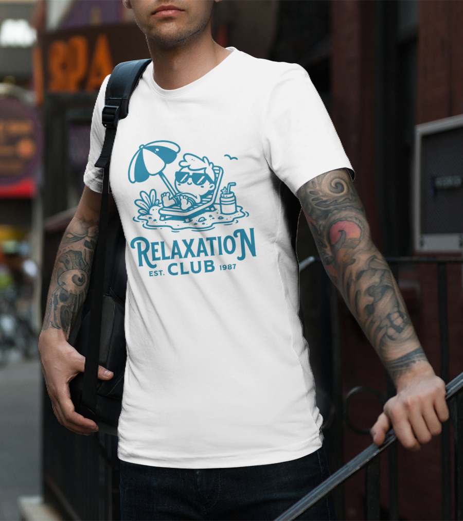 Relaxation Club Est. 1987 Sunglasses Lounge Chair Umbrella Drink T-Shirt