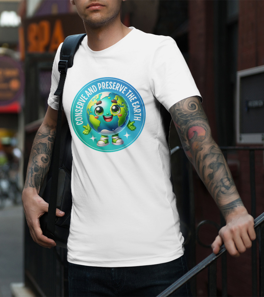 Conserve And Preserve The Earth Retro Earth Day Celebration Mascot T-Shirt
