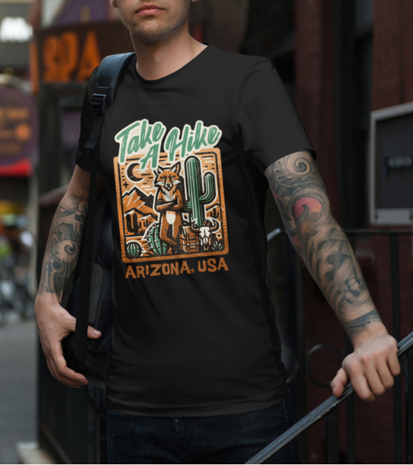 Take A Hike Arizona USA Desert Fox And Cactus Scene T-Shirt
