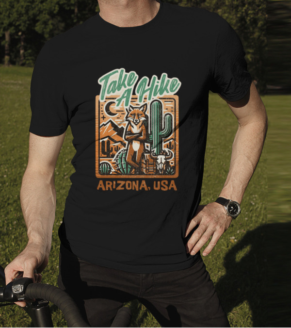 Take A Hike Arizona USA Desert Fox And Cactus Scene T-Shirt