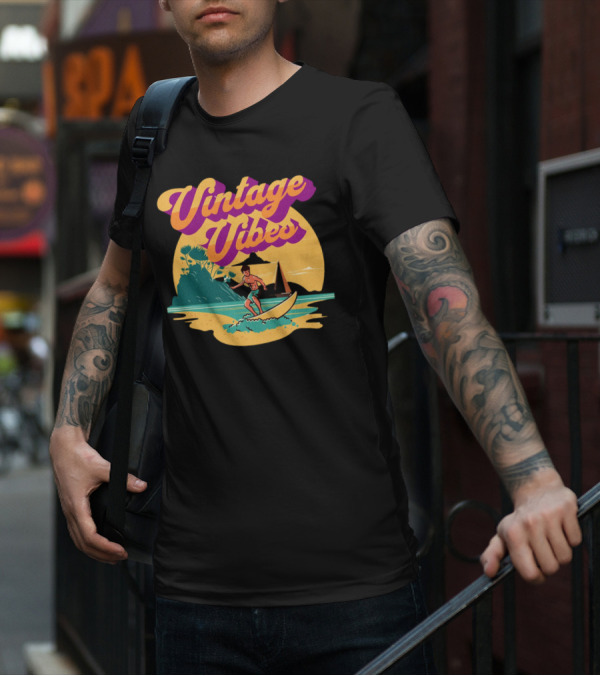 Vintage Vibes Retro Surfing Adventure Sunset Scene T-Shirt