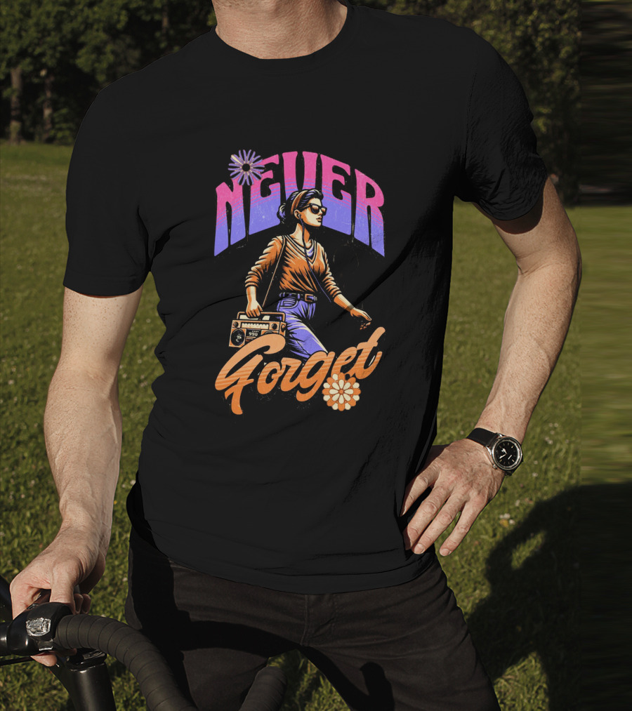 NEVER FORGET GROOVE GIRL 90s Vibes Retro Cassette Player T-Shirt