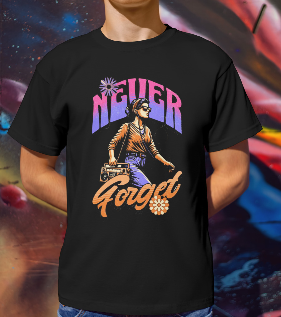 NEVER FORGET GROOVE GIRL 90s Vibes Retro Cassette Player T-Shirt
