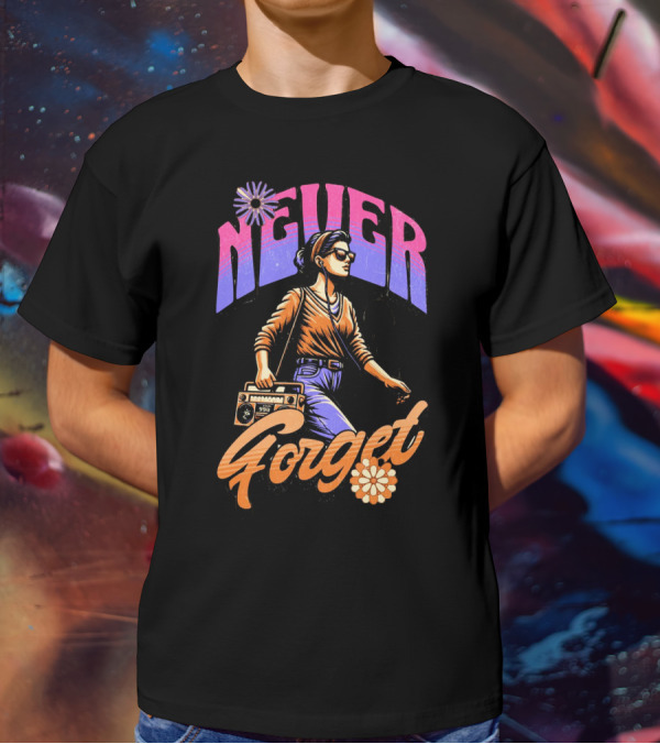 NEVER FORGET GROOVE GIRL 90s Vibes Retro Cassette Player T-Shirt