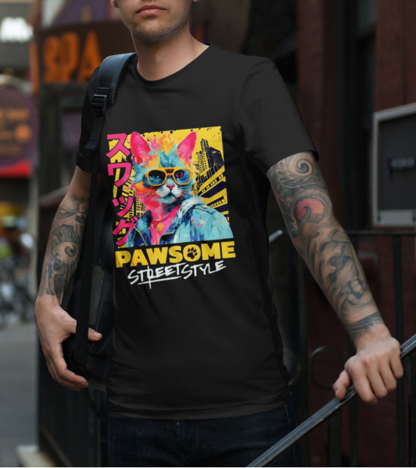 Pawsome Streetstyle Cat With Jacket And Sunglasses Urban Cityscape T-Shirt