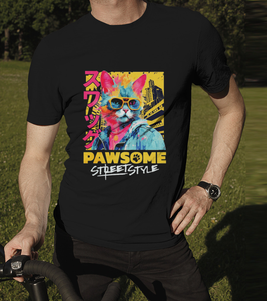 Pawsome Streetstyle Cat With Jacket And Sunglasses Urban Cityscape T-Shirt