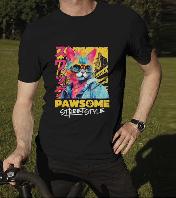 Pawsome Streetstyle Cat With Jacket And Sunglasses Urban Cityscape T-Shirt