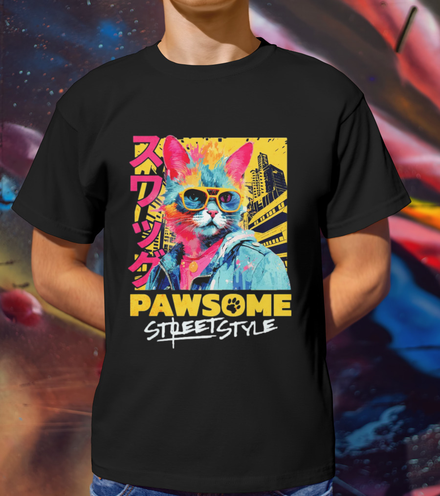 Pawsome Streetstyle Cat With Jacket And Sunglasses Urban Cityscape T-Shirt