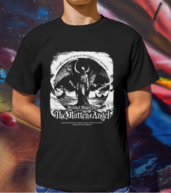 Unfolding Wings Of Decay In The Shadows Of Desolation Wretched Winged One The Rotten Angel Bearing The Mantle Of Angel Of Decay Amidst The Rotten Angel's Eerie Atmosphere T-Shirt