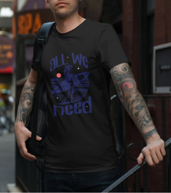 All We Need Surfer Moonlit Beach Vintage T-Shirt