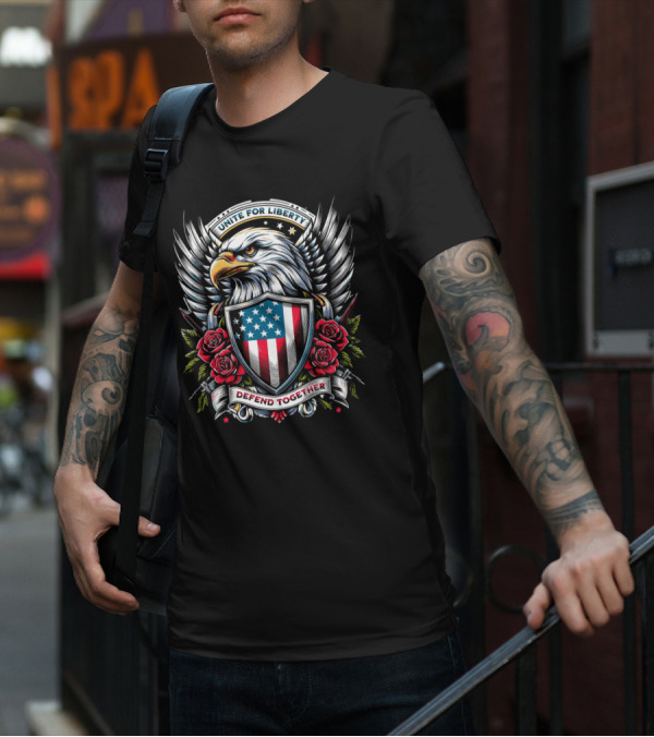 Unite For Liberty Eagle Shield Roses Defend Together T-Shirt