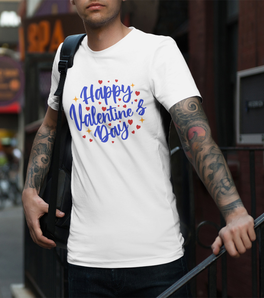 Happy Valentine's Day With Bright Hearts And Stars T-Shirt