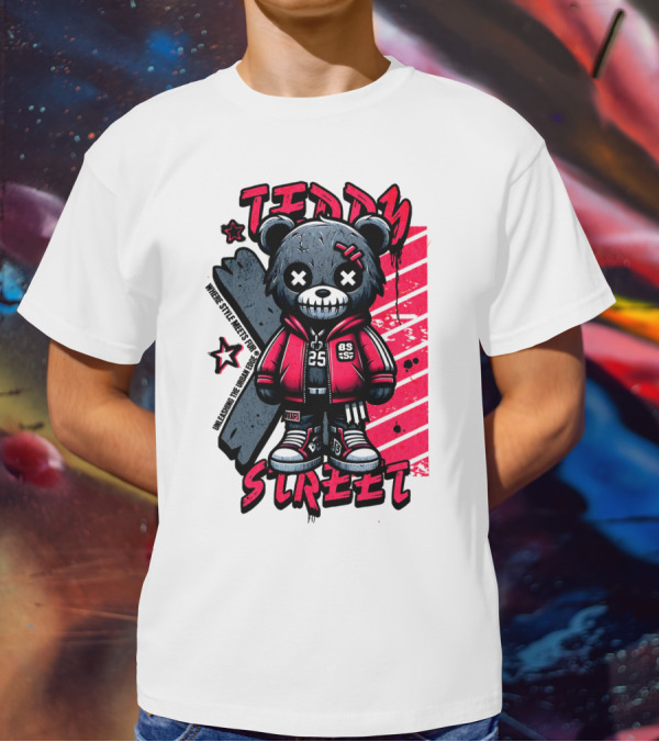 Teddy Street 85 Haunted Teddy Bea With Grunge Style Elements T-Shirt