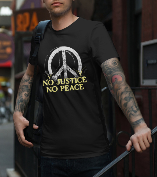 No Justice No Peace Broken Peace Symbol With Cranes T-Shirt
