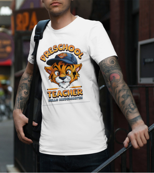 Preschool Teacher Tiger Mascot Hello Kindergarten Back To School T-Shirt