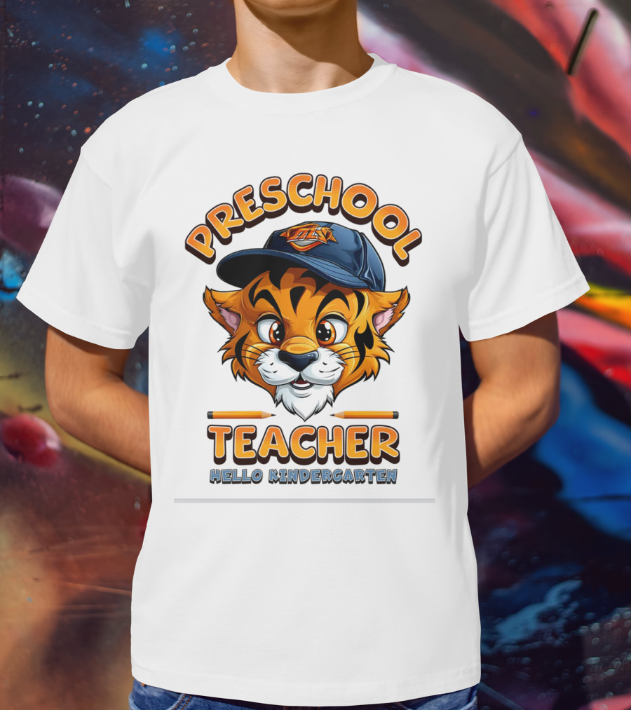 Preschool Teacher Tiger Mascot Hello Kindergarten Back To School T-Shirt