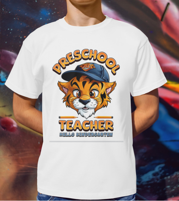 Preschool Teacher Tiger Mascot Hello Kindergarten Back To School T-Shirt