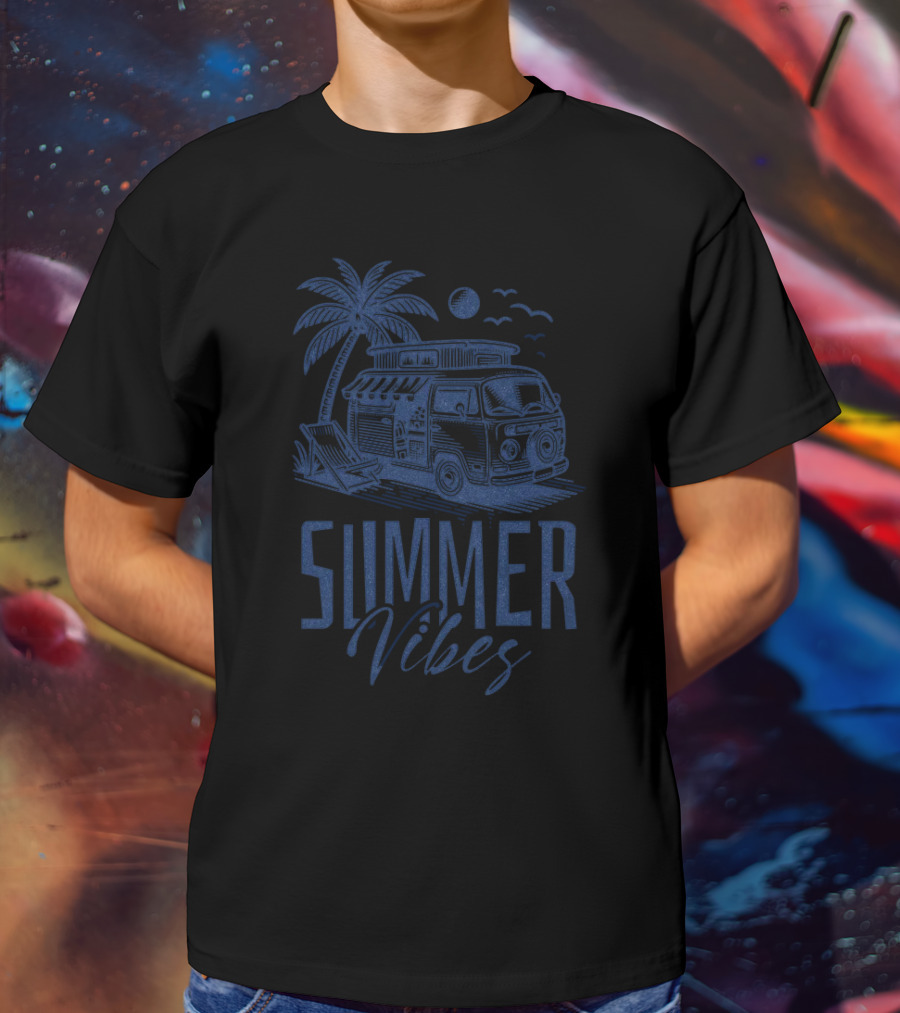 SUMMER VIBES PALM TREE VAN BEACH MOON T-Shirt