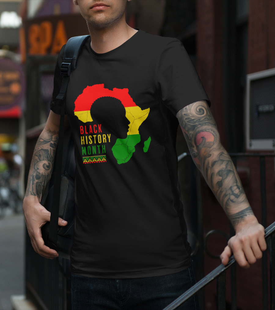 Black History Month Africa Map Silhouette With Red Yellow Green Colors T-Shirt