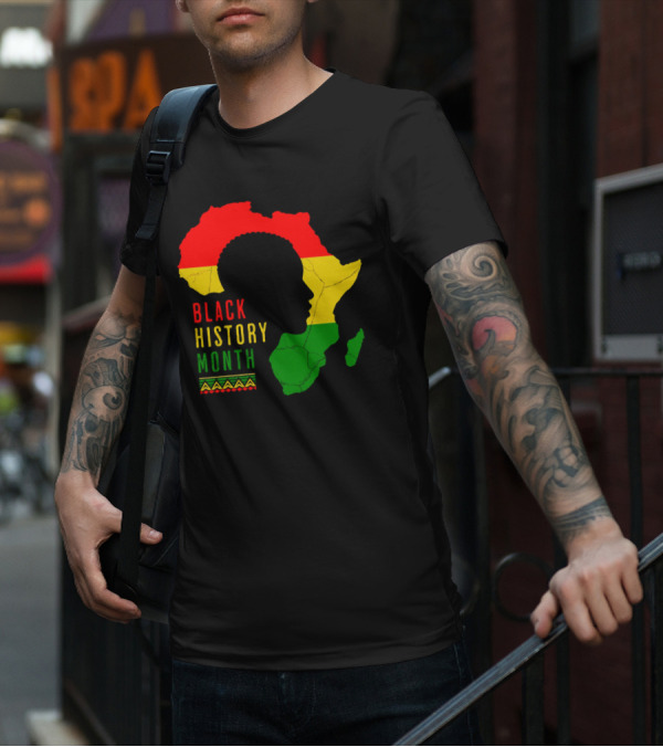 Black History Month Africa Map Silhouette With Red Yellow Green Colors T-Shirt