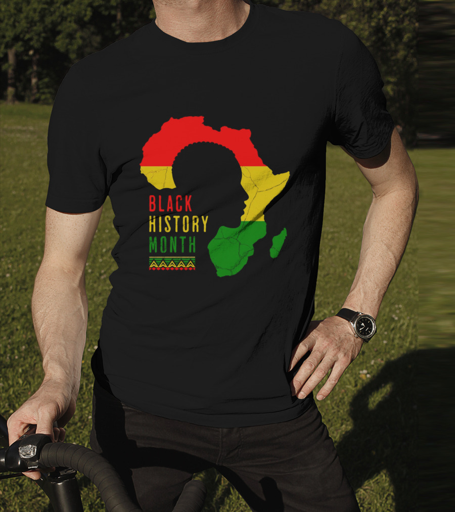 Black History Month Africa Map Silhouette With Red Yellow Green Colors T-Shirt
