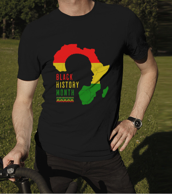 Black History Month Africa Map Silhouette With Red Yellow Green Colors T-Shirt