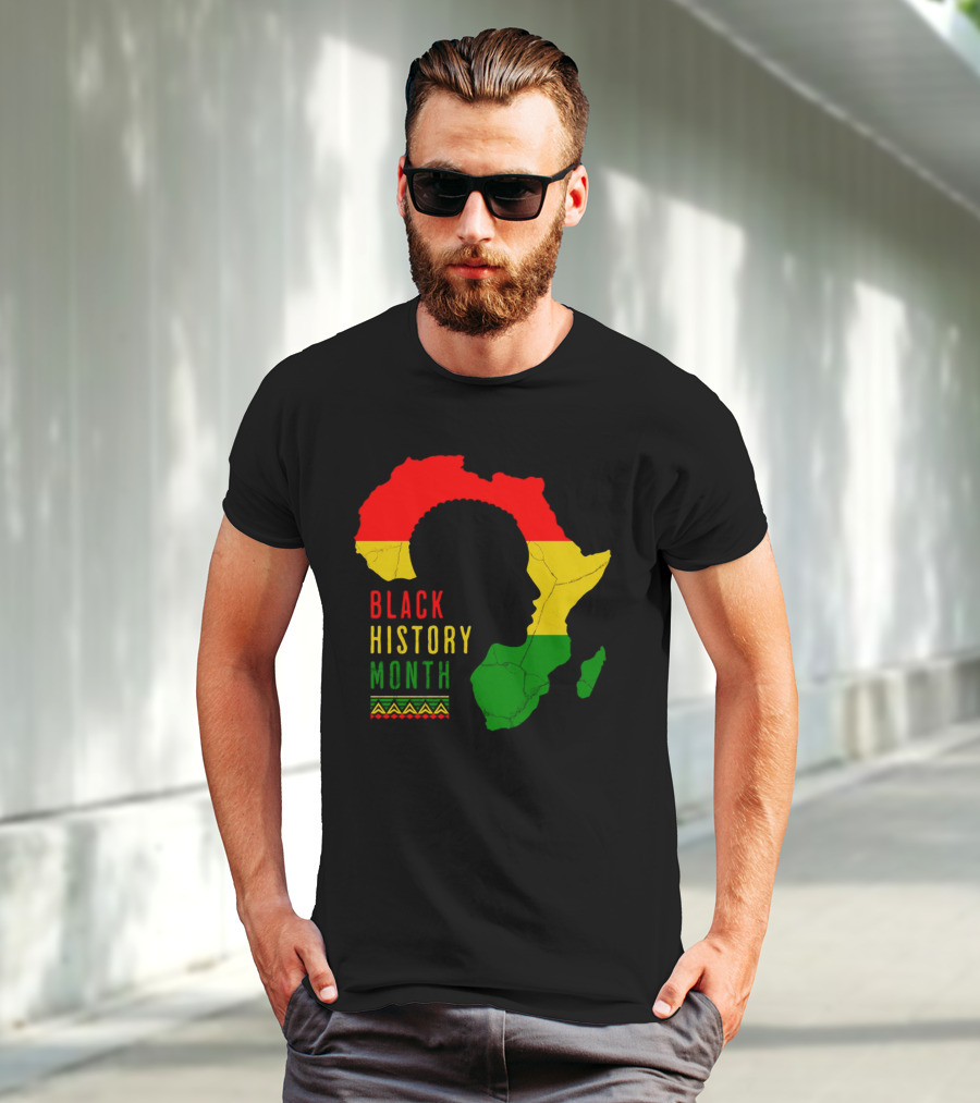 Black History Month Africa Map Silhouette With Red Yellow Green Colors T-Shirt