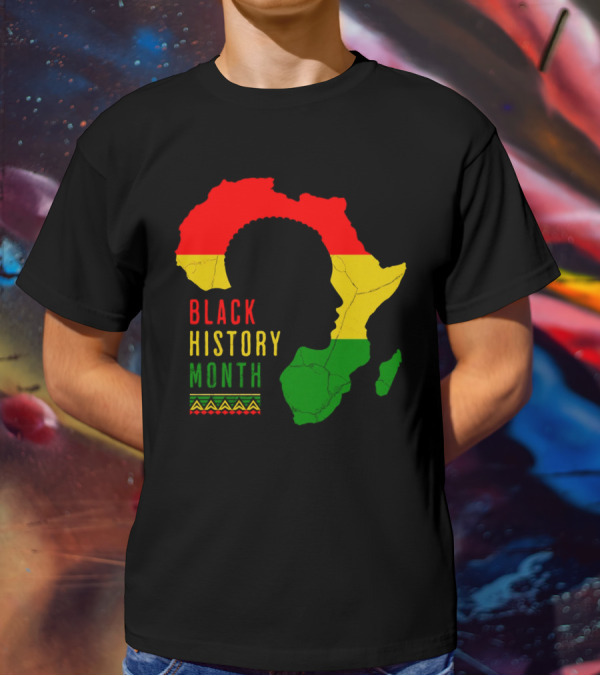 Black History Month Africa Map Silhouette With Red Yellow Green Colors T-Shirt