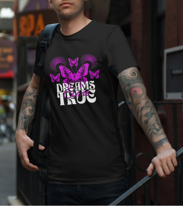 Dreams Come True Vibrant Pink Butterflies Psychedelic T-Shirt