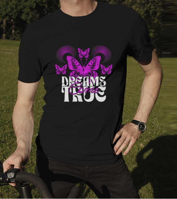 Dreams Come True Vibrant Pink Butterflies Psychedelic T-Shirt