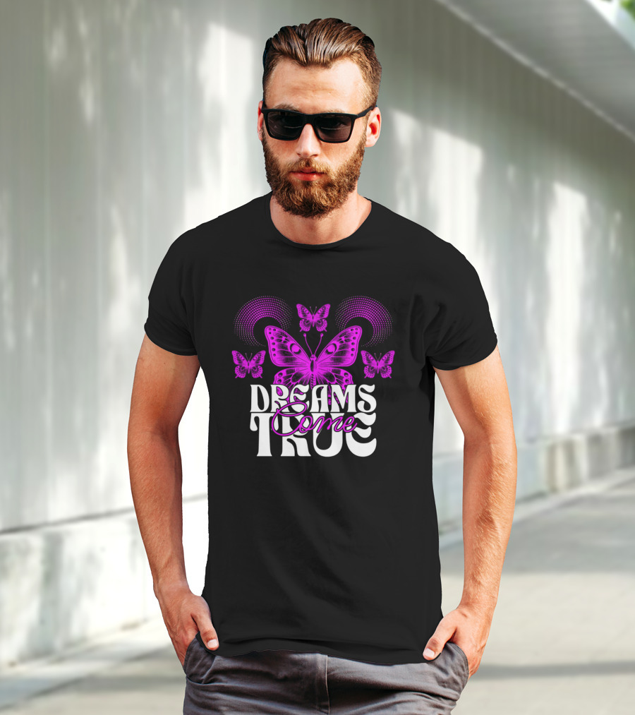 Dreams Come True Vibrant Pink Butterflies Psychedelic T-Shirt