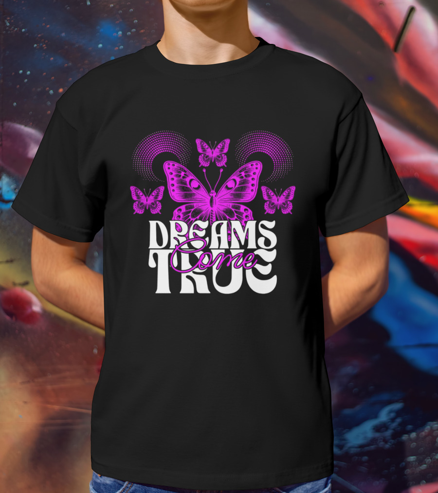 Dreams Come True Vibrant Pink Butterflies Psychedelic T-Shirt