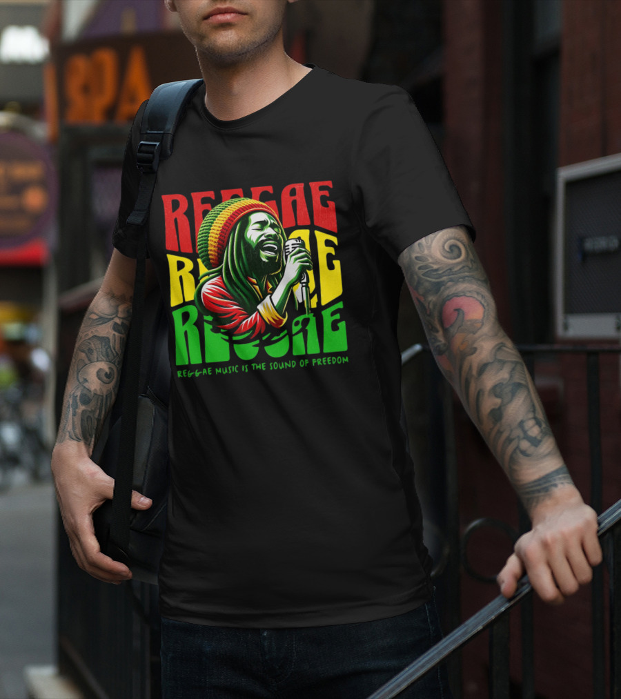 Reggae Music Is The Sound Of Freedom Vibrant Singer Iconic Colors T-Shirt