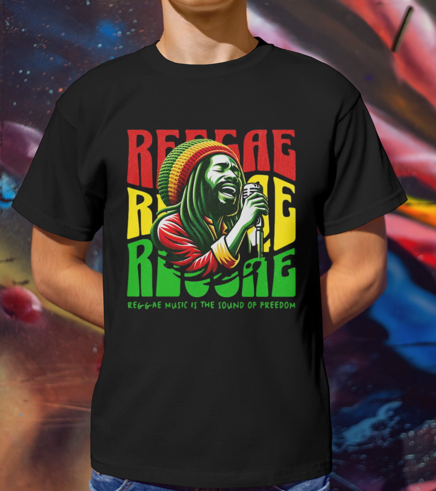 Reggae Music Is The Sound Of Freedom Vibrant Singer Iconic Colors T-Shirt