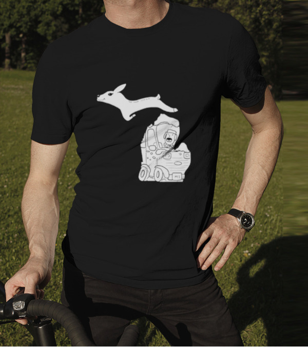 Michigan Road Deer Cartoon Adventure T-Shirt