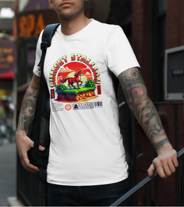 Sunset Stallion 2040 ESTO Animal Epic Epitome Horse Setting Sun Fiery Sky T-Shirt
