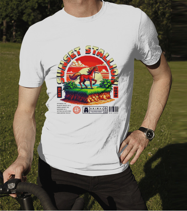 Sunset Stallion 2040 ESTO Animal Epic Epitome Horse Setting Sun Fiery Sky T-Shirt