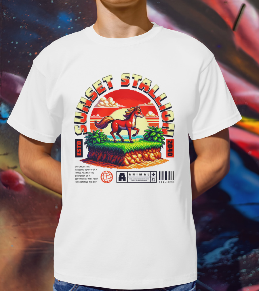 Sunset Stallion 2040 ESTO Animal Epic Epitome Horse Setting Sun Fiery Sky T-Shirt