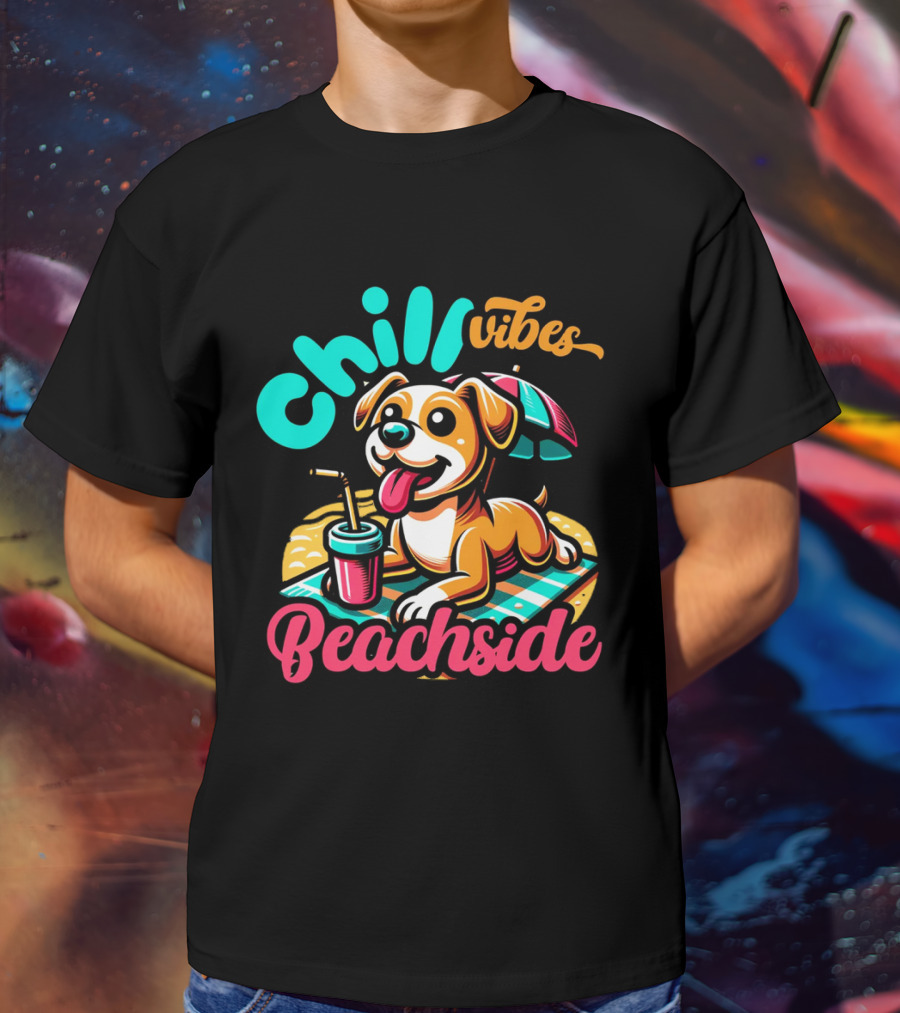 Chill Vibes Beachside Relaxing Dog With Umbrella And Drink T-Shirt
