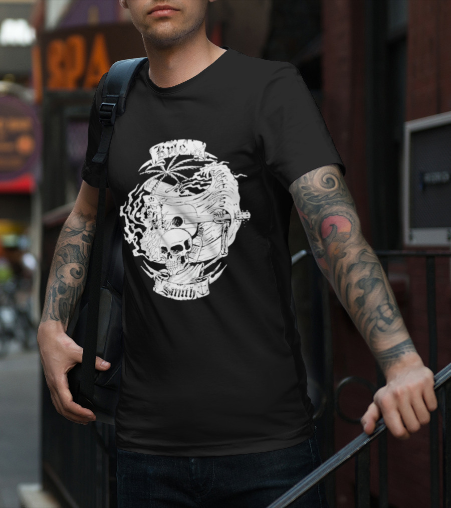 Kyle Smith Skull With Palm And Guitar Waves T-Shirt