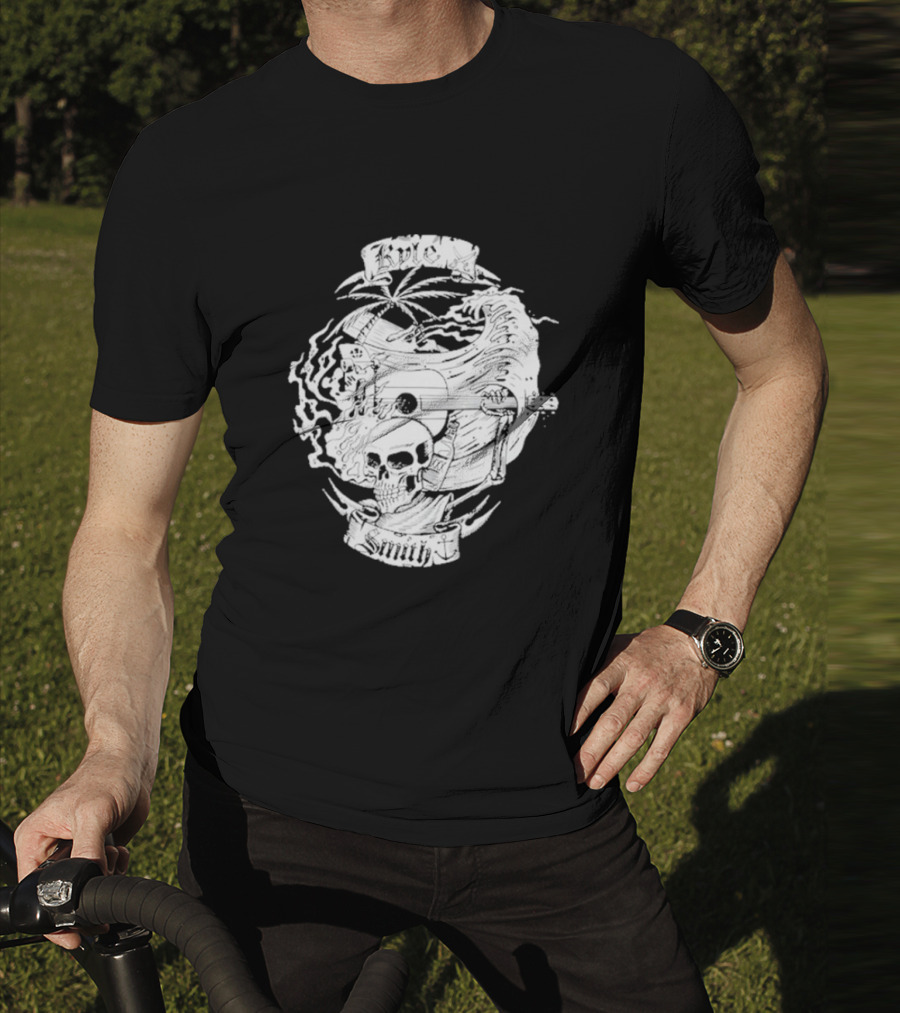 Kyle Smith Skull With Palm And Guitar Waves T-Shirt