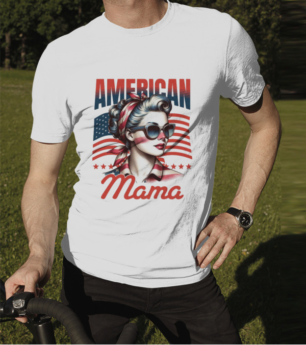 American Mama Vintage Patriotic Bandana Sunglasses Retro Flag Stars T-Shirt