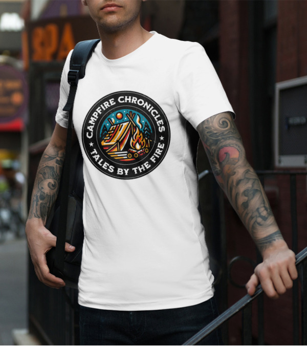 Campfire Chronicles Tales By The Fire Moonlit Tent And Bonfire Scene T-Shirt