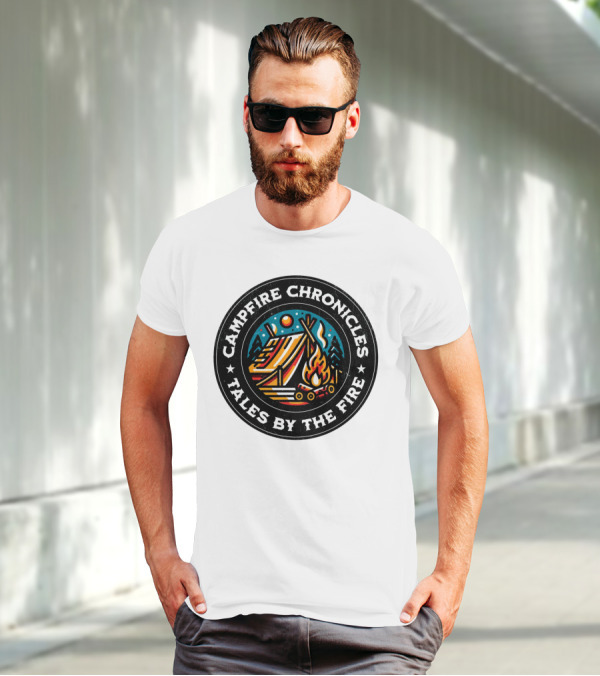 Campfire Chronicles Tales By The Fire Moonlit Tent And Bonfire Scene T-Shirt